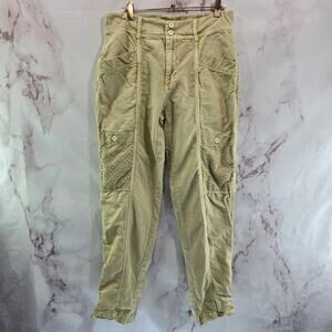 Sundance Pants Women 4 X 29 Yellow Linen High Rise Tapered Trouser Lace Crochet